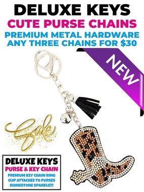 DeLuxe Keys Rhinestone Keychain/Purse Chain-Beige Black Cowboy Boot